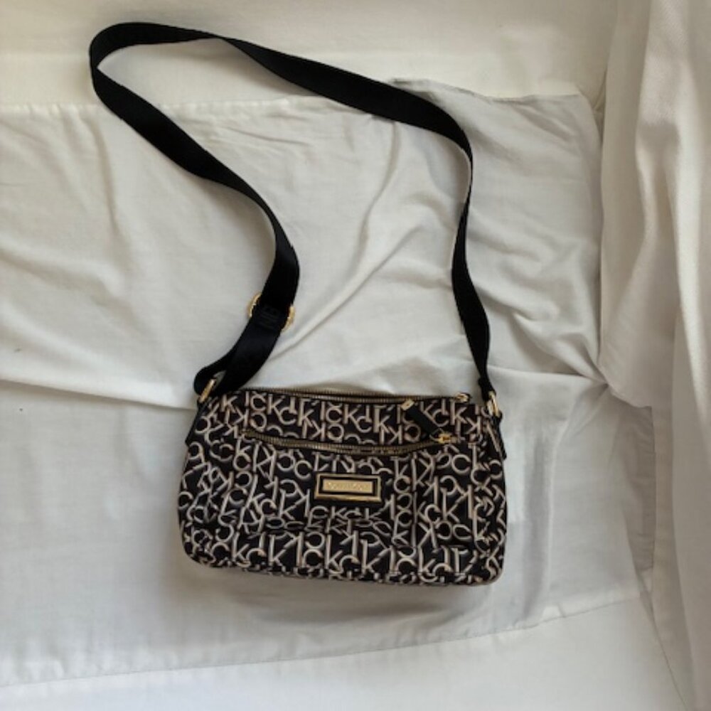 Calvin Klein Monogram Black and Gold Crossbody Bag